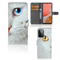 Samsung Galaxy A72 Telefoonhoesje met Pasjes Witte Kat - thumbnail