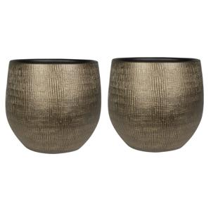 2x stuks Plantenpot/bloempot - keramiek - metal goud - 31 x 28 cm