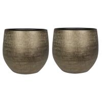 2x stuks Plantenpot/bloempot - keramiek - metal goud - 31 x 28 cm