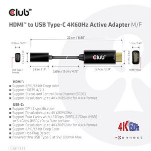 Club 3D Club 3D HDMI to USB Type-C 4K60Hz Active Adapter M/F