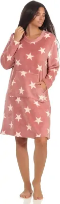 N Fleece dames nachthemd - Stars - Warm winter nachtjapon lange mouwen