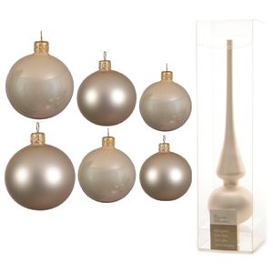 Groot pakket glazen kerstballen 50x champagne glans/mat 4-6-8 cm met piek mat - Kerstbal