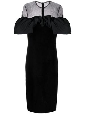 Alexander McQueen robe mi-longue en velours à manches bouffantes - Noir