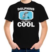 Dieren dolfijn t-shirt zwart kinderen - dolphins are cool shirt jongens en meisjes - thumbnail