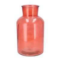 Bloemenvaas melkbus fles model - helder gekleurd glas - koraalroze - D17 x H30 cm - thumbnail