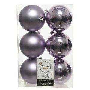 6x Kunststof kerstballen glanzend/mat lila paars 8 cm kerstboom versiering/decoratie   -