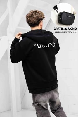 24 Uomo Mirror Zipped Hoodie Zwart + Gratis 24 Uomo Messenger Bag - Maat S - Kleur: Zwart | Soccerfanshop