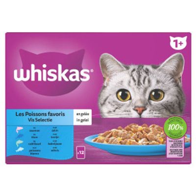 Whiskas 1+ Vis Selectie in gelei natvoer kat multipack (85 g) 2 verpakkingen (80 x 85 g)