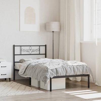 Bedframe met hoofdbord metaal zwart 75x190 cm