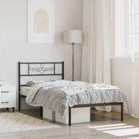 Bedframe met hoofdbord metaal zwart 75x190 cm