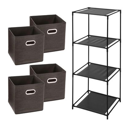 Opbergrek 4-laags Smartrack - 4x mandjes linnen - bruin - 34 x 98 cm