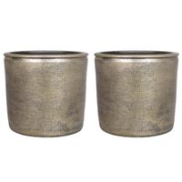 2x stuks bloempot/plantenpot van keramiek in het industrieel goud D34 en H31 cm