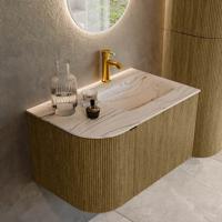 Badmeubel Mondiaz Kurve-Dlux | 75 cm | Meubelkleur Dusk | Wastafelkleur Nata | Solid surface | Wasbak rechter zijde spoelbak | 1 kraangat