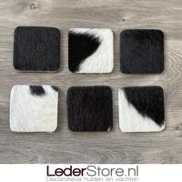 Koeienhuid onderzetters zwart wit 10x10cm