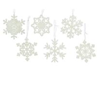 Kerstboomversiering kersthangers 6x witte sneeuwvlokken 10 cm   -