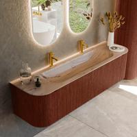 Badmeubel Mondiaz Kurve-Dlux | 170 cm | Meubelkleur Ruby | Wastafelkleur Arena | Solid surface | Wasbak midden spoelbak | 2 kraangaten