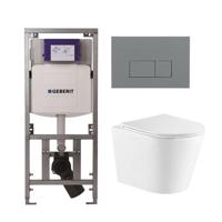 QeramiQ Dely Toiletset - 36.3x51.7cm - diepspoel - rimless - Geberit UP320 Burda inbouwreservoir - softclose toiletzitting - bedieningsplaat licht grijs - rechtehoekige knoppen - wit glans SW543431/0701131/SW1102375