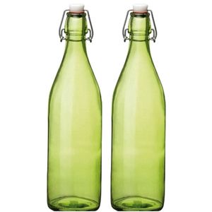 Set van 2x stuks groene giara flessen van 1 liter met dop - Waterflessen