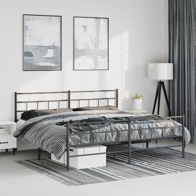 Bedframe met hoofd- en voeteneinde metaal zwart 193x203 cm