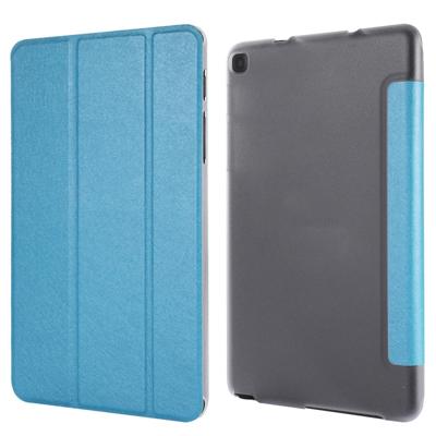 Zijde textuur horizontale Flip lederen draagtas met drie-opvouwbare houder voor Galaxy tab P200 (Baby Blue)
