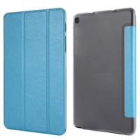 Zijde textuur horizontale Flip lederen draagtas met drie-opvouwbare houder voor Galaxy tab P200 (Baby Blue)
