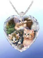 Heart Shaped Crystal Cat Necklace - thumbnail