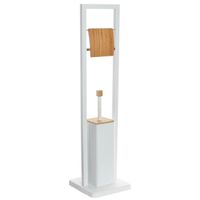 Toiletborstel met toiletrolhouder wit metaal/bamboe 80 cm   -