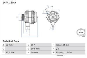 Dynamo / Alternator BOSCH, Spanning (Volt)14V, u.a. für Mercedes-Benz