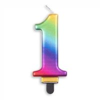 Kaars 1 jaar regenboog luxe - thumbnail