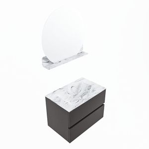 MONDIAZ VICA-DLUX 70cm badmeubel onderkast Dark grey 2 lades. Inbouw wastafel CLOUD midden 1 kraangat, kleur Glace, en spiegel model SPOT