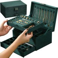 Soulima Sieradenkist - groen - su?de - incl. sleutel - 11 x 24 x 17 cm - organizer - sieradenbox