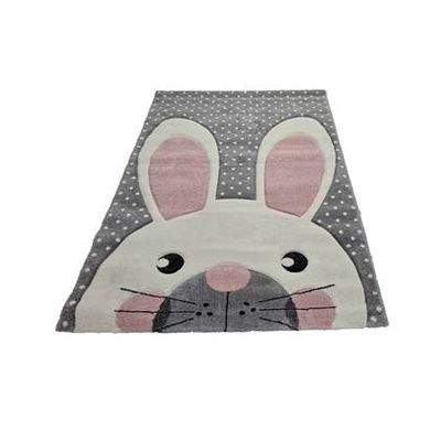 Flycarpets Kids Konijn Grijs / Roze Vloerkleed Kinderkamer Flycarpets Kids Konijn Grijs / Roze Vloerkleed Kinderkamer