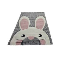 Flycarpets Kids Konijn Grijs / Roze Vloerkleed Kinderkamer - thumbnail