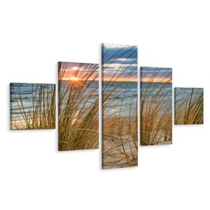 Schilderij - Duinen en Zee, 5 luik, Premium Print