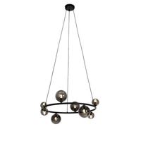 QAZQA Hanglamp zwart met smoke glas rond 8-lichts - Monaco