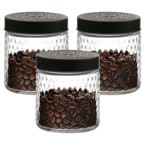 Voorraadpot/bewaarpot Roma - 3x - 500 ml - glas - zwart - D12 x H12 cm