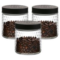 Voorraadpot/bewaarpot Roma - 3x - 500 ml - glas - zwart - D12 x H12 cm - thumbnail