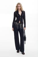 Bloes met bloemenkant - BLACK - L