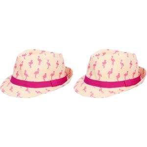 Verkleed hoedje voor Tropical Hawaii party - 2x - Roze flamingo print - volwassenen - Carnaval