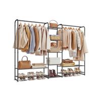 Vrijstaand kledingrek met planken, Mat zwart / 29 x 183 x 158,4 cm