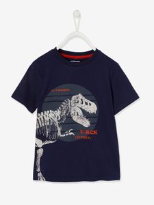 Jongensshirt met grote dinosaurusprint donkerblauwe indigo