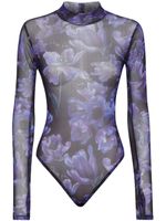 Philipp Plein floral-print long-sleeved bodysuit - Noir - thumbnail