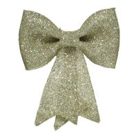 Kerstboomversiering gouden strikken met glitter pailletten 14 cm - thumbnail