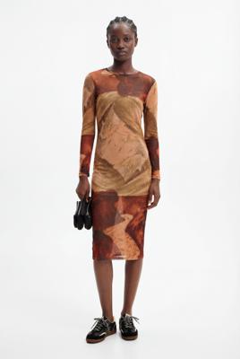 Gebreide midi-jurk landschap - BROWN - L Gebreide midi-jurk landschap - BROWN - L