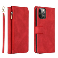 iPhone 15 hoesje - Bookcase - Pasjeshouder - Portemonnee - Rits - Kunstleer - Rood - thumbnail