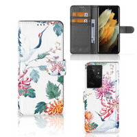 Samsung Galaxy S21 Ultra Telefoonhoesje met Pasjes Bird Flowers