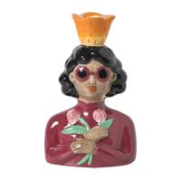 Kandelaar vrouw met bloemen - roze - 19.5x13x9 cm