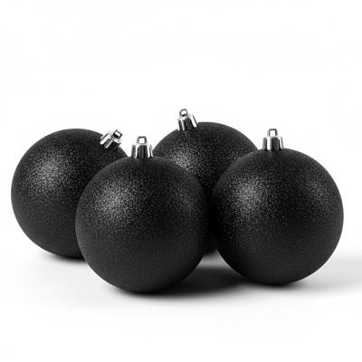 4x Kerstballen - glitter - zwart - 10 cm - kunststof 4x Kerstballen - glitter - zwart - 10 cm - kunststof