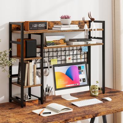 Bureauplank met 4 Planken en 6 Haken Bureauplank Bureau Opzetplank Boekenkast Bruin