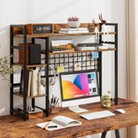 Bureauplank met 4 Planken en 6 Haken Bureauplank Bureau Opzetplank Boekenkast Bruin